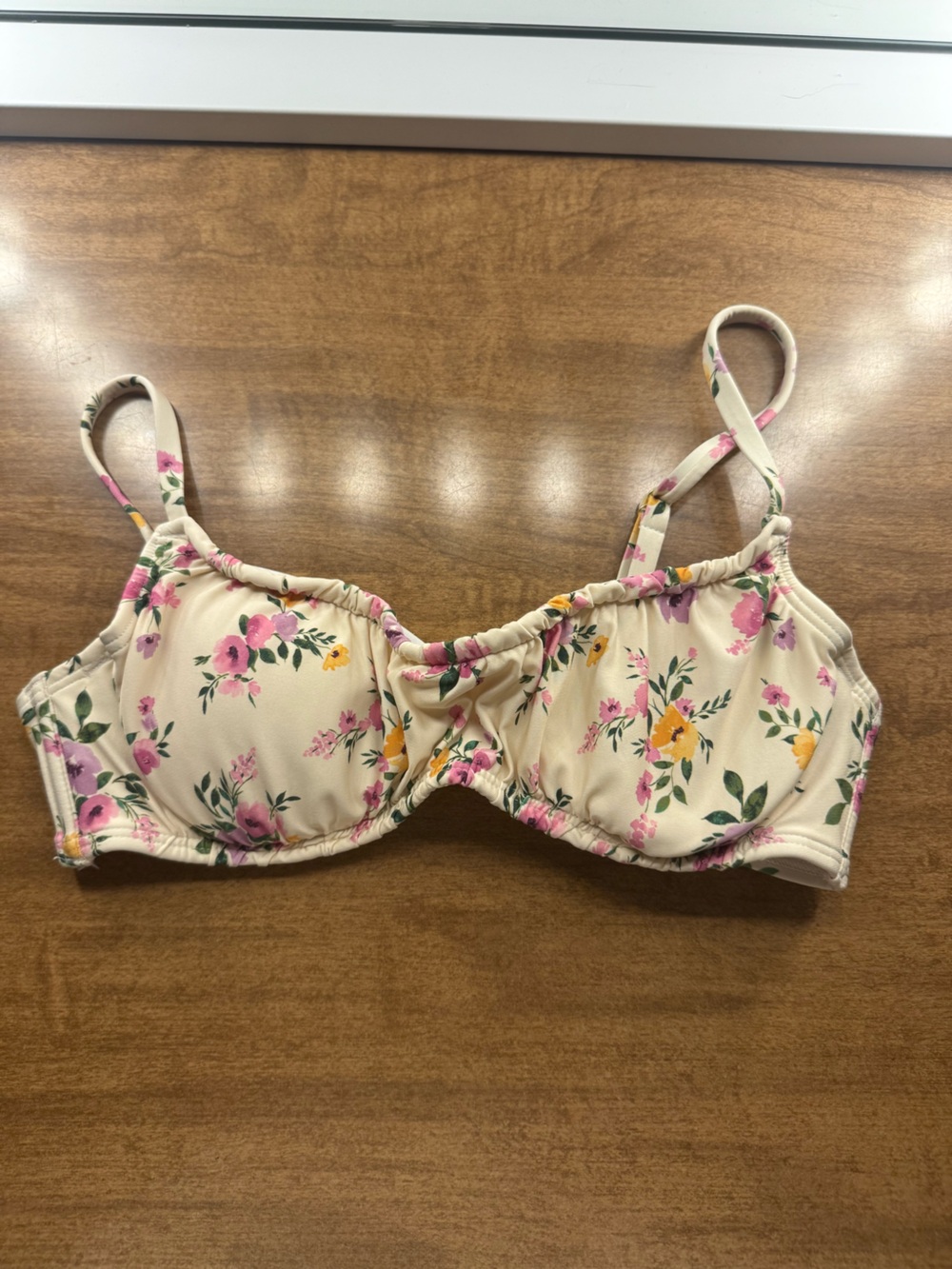 Shade & Shore Cream Floral Underwire Bikini Top with Pink & Yellow Flowers